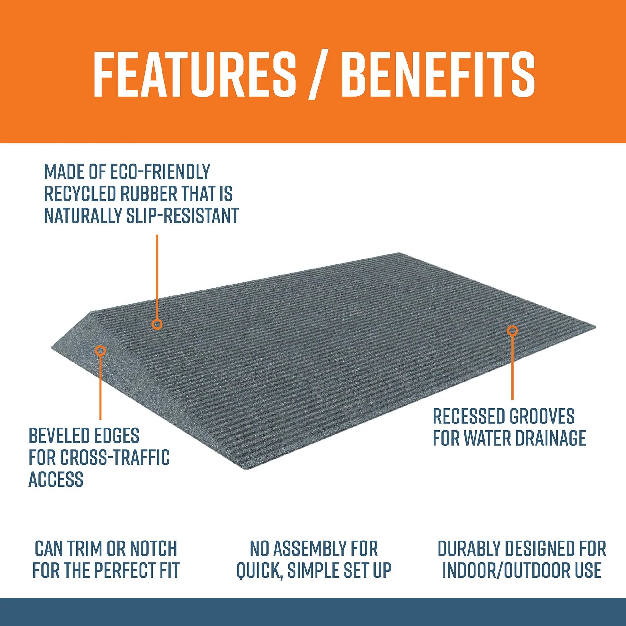 EZ-ACCESS® TRANSITIONS® Grey Rubber Angled Entry Mat (2.5 Inches) Ramp Pros