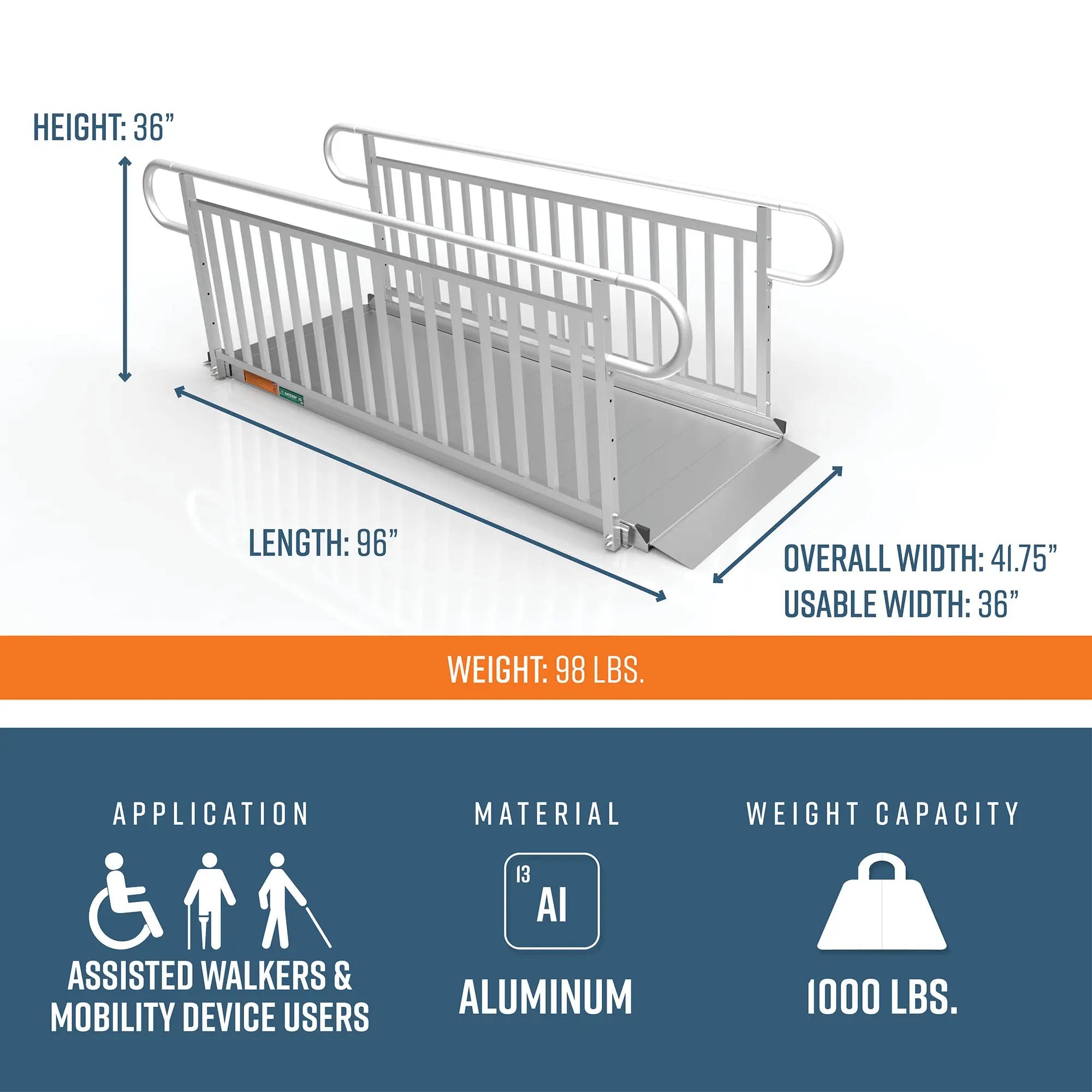 EZ-ACCESS® GATEWAY™ 3G Solid Surface Portable Ramp (Vertical Picket Handrails) 8 Foot EZ-Access