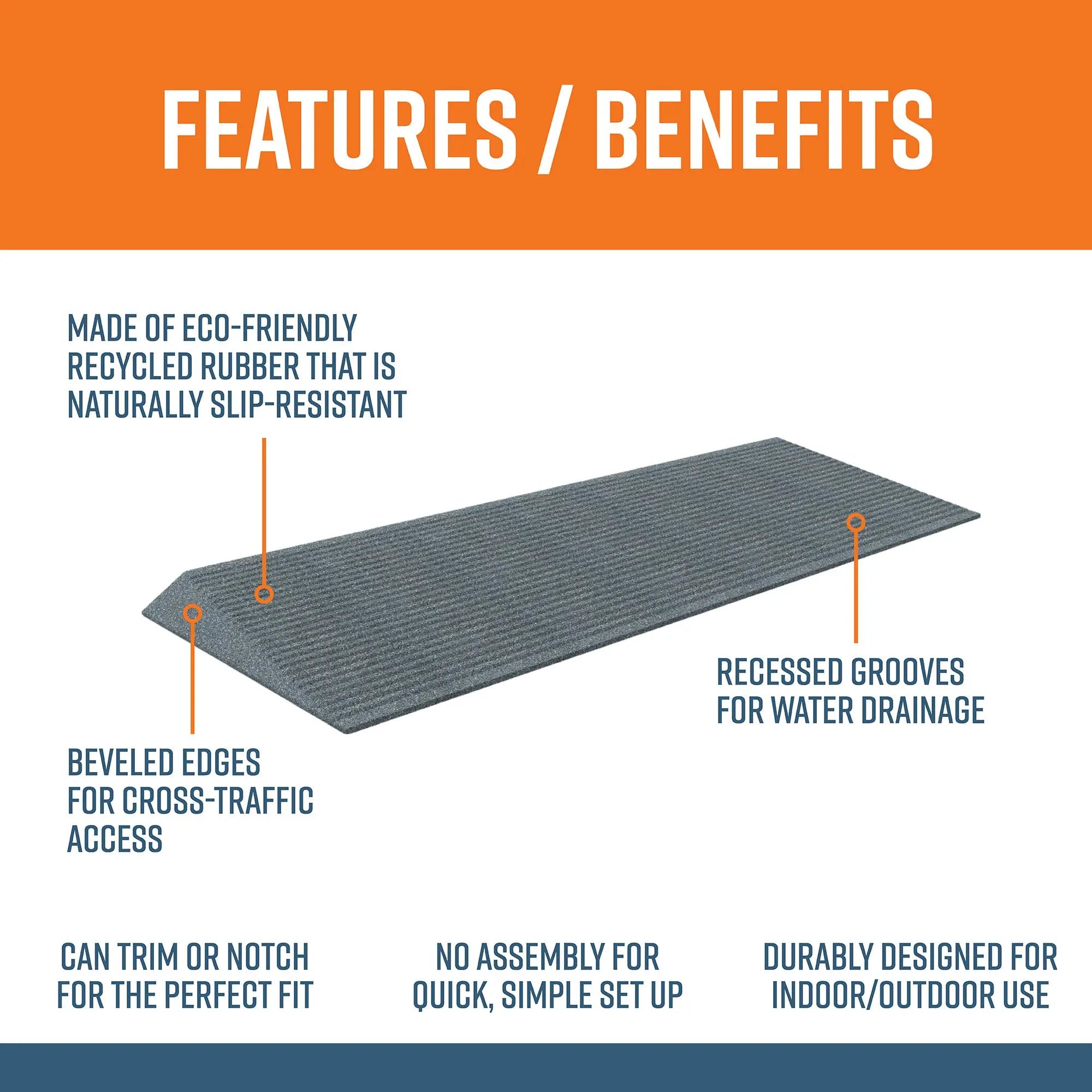 EZ-ACCESS® TRANSITIONS® Grey Rubber Angled Entry Mat (1.5 Inches) Ramp Pros