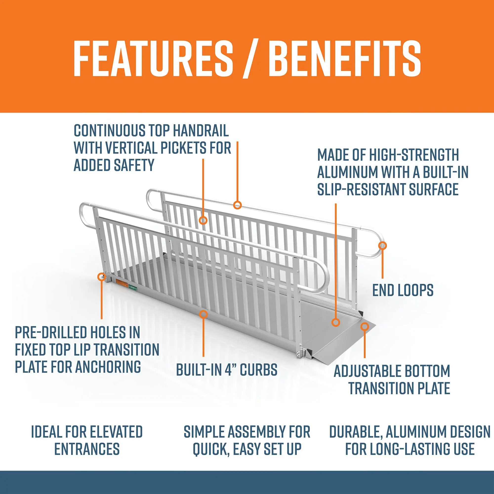 EZ-ACCESS® GATEWAY™ 3G Solid Surface Portable Ramp (Vertical Picket Handrails) 10 Foot EZ-Access