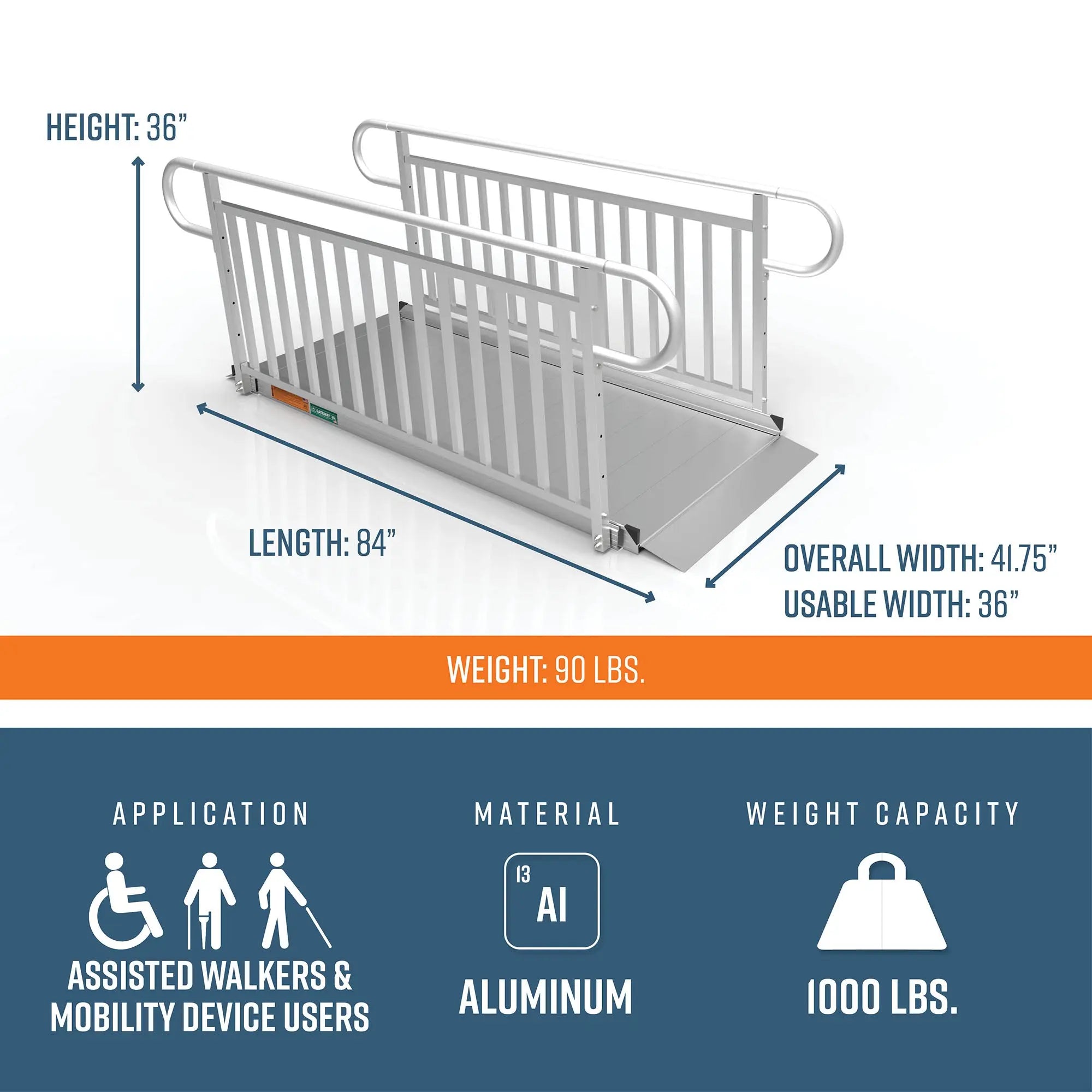 EZ-ACCESS® GATEWAY™ 3G  Solid Surface Portable Ramp (Vertical Picket Handrails) 7 Foot EZ-Access